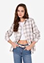 thumb-Afficher les détails de Chemise À Manches Longues Ecru Regular Fit Plaid Sergé Femme