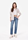 thumb-Afficher les détails de Chemise À Manches Longues Ecru Regular Fit Plaid Sergé Femme