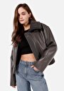 thumb-Afficher les détails de Veste Pu Anthracite Manches Longues  Regular Fit Femme