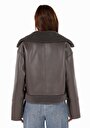 thumb-Afficher les détails de Veste Pu Anthracite Manches Longues  Regular Fit Femme