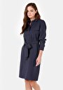 thumb-Afficher les détails de Robe Marine Regular Fit Manches Longues Mini Sergé Femme
