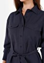 thumb-Afficher les détails de Robe Marine Regular Fit Manches Longues Mini Sergé Femme