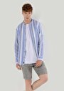 thumb-Afficher les détails de Chemise À Manches Longues Marine Regular Fit Rayé Lin Homme