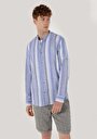 thumb-Afficher les détails de Chemise À Manches Longues Marine Regular Fit Rayé Lin Homme