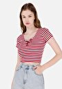 thumb-Afficher les détails de T-shirt À Manches Courtes Rouge Slim Fit Rayé Femme