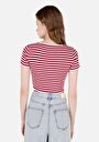 thumb-Afficher les détails de T-shirt À Manches Courtes Rouge Slim Fit Rayé Femme