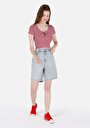 thumb-Afficher les détails de T-shirt À Manches Courtes Rouge Slim Fit Rayé Femme