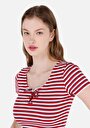 thumb-Afficher les détails de T-shirt À Manches Courtes Rouge Slim Fit Rayé Femme