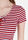 thumb-Afficher les détails de T-shirt À Manches Courtes Rouge Slim Fit Rayé Femme