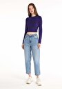 thumb-Afficher les détails de 851 Orya Pantalon Bleu Tapered Leg High Rise En  Barrel Fit Femme