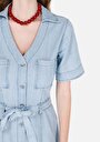 thumb-Afficher les détails de Robe Blanc Slim Fit Manches Courtes Normale Jean Femme