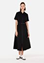 thumb-Afficher les détails de Robe Noir Regular Fit Manches Courtes Mdi Sergé Femme