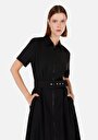 thumb-Afficher les détails de Robe Noir Regular Fit Manches Courtes Mdi Sergé Femme