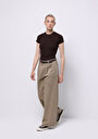 thumb-Afficher les détails de Pantalon Beige Wide Leg High Rise En Sergé Regular Fit Femme