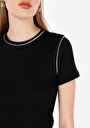 thumb-Afficher les détails de T-shirt À Manches Courtes Noir Slim Fit Droit Femme