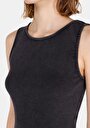 thumb-Afficher les détails de Robe Anthracite Slim Fit Sans Manches Mdi Côtelé Femme