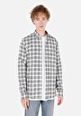 thumb-Afficher les détails de Chemise À Manches Longues Ecru Slim Fit Plaid Sergé Homme
