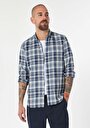 thumb-Afficher les détails de Chemise À Manches Longues Bleu Slim Fit Plaid Popeline Homme