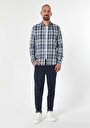 thumb-Afficher les détails de Chemise À Manches Longues Bleu Slim Fit Plaid Popeline Homme