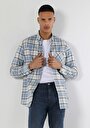 thumb-Afficher les détails de Chemise À Manches Longues Bleu Regular Fit Plaid Gabardine Homme