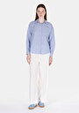 thumb-Afficher les détails de Chemise À Manches Longues Bleu Fashion Fit Rayé Satin Femme