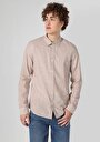 thumb-Afficher les détails de Chemise À Manches Longues Beige Slim Fit Rayé Gabardine Homme