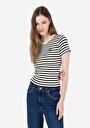 thumb-Afficher les détails de T-shirt À Manches Courtes Noir Slim Fit Rayé Femme