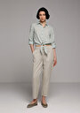 thumb-Afficher les détails de Pantalon Blanc Straight Leg High Rise En Sergé Regular Fit Femme