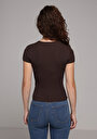 thumb-Afficher les détails de T-shirt À Manches Courtes Marron Slim Fit Droit Femme