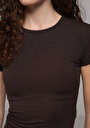 thumb-Afficher les détails de T-shirt À Manches Courtes Marron Slim Fit Droit Femme