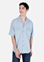 thumb-Afficher les détails de Chemise À Manches Courtes Bleu Droit Oversize Fit Homme