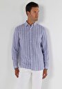 thumb-Afficher les détails de Chemise À Manches Longues Bleu Regular Fit Rayé Lin Homme
