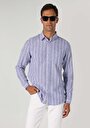 thumb-Afficher les détails de Chemise À Manches Longues Bleu Regular Fit Rayé Lin Homme