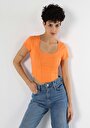 thumb-Afficher les détails de T-shirt À Manches Courtes Orange Slim Fit  Femme