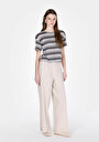 thumb-Afficher les détails de Pantalon Beige Wide Leg High Rise En Uni Regular Fit Femme