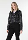 thumb-Afficher les détails de Veste Pu Noir   Slim Fit Femme
