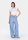 thumb-Afficher les détails de Pantalon Bleu Wide Leg High Rise En Sergé Regular Fit Femme