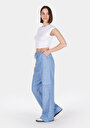 thumb-Afficher les détails de Pantalon Bleu Wide Leg High Rise En Sergé Regular Fit Femme