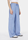 thumb-Afficher les détails de Pantalon Bleu Wide Leg High Rise En Sergé Regular Fit Femme