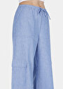 thumb-Afficher les détails de Pantalon Bleu Wide Leg High Rise En Sergé Regular Fit Femme