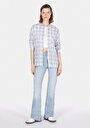 thumb-Afficher les détails de Chemise À Manches Longues Bleu Relaxed Fit Plaid Uni Femme