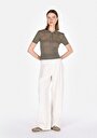 thumb-Afficher les détails de Pantalon Blanc Wide Leg High Rise En Sergé Regular Fit Femme