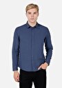 thumb-Afficher les détails de Chemise À Manches Longues Bleu Slim Fit Droit Popeline Homme
