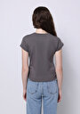 thumb-Afficher les détails de Blouse À Manches Courtes Gris Slim Fit Manches Courtes Femme