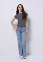 thumb-Afficher les détails de Blouse À Manches Courtes Gris Slim Fit Manches Courtes Femme