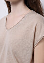 thumb-Afficher les détails de T-shirt À Manches Courtes Beige Regular Fit Droit Femme