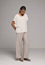 thumb-Afficher les détails de Pantalon Beige Wide Leg Low Rise En Uni Regular Fit Femme