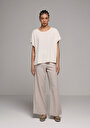 thumb-Afficher les détails de Pantalon Beige Wide Leg Low Rise En Uni Regular Fit Femme