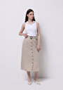 thumb-Afficher les détails de Jupe Beige Midi Droit Sergé Mdi Femme