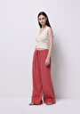 thumb-Afficher les détails de Pantalon Rose Wide Leg High Rise En Mousseline Regular Fit Femme
